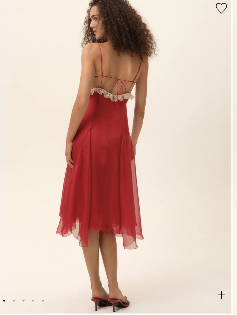 For Love And Lemons Charlotte Midi Red Dress with Cream Lace Trim - Picture 2 of 10